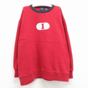 古着 ギャップ GAP 長袖 スウェット キッズ ボーイズ 子供服 00年代 00s 1 フロッキープリント クルーネック 赤他 レッド 中古 古着