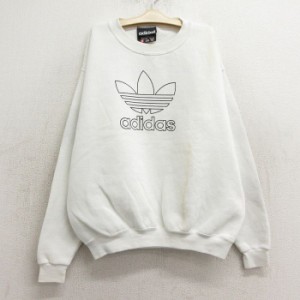 古着 アディダス adidas 長袖 スウェット キッズ ボーイズ 子供服 90年代 90s ビッグロゴ リーフ トレフォイル クルーネック U 中古 古着