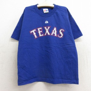 古着 マジェスティック 半袖 Tシャツ キッズ ボーイズ 子供服 MLB テキサスレンジャーズ マイケルヤング 10 コットン クルーネ 中古 古着