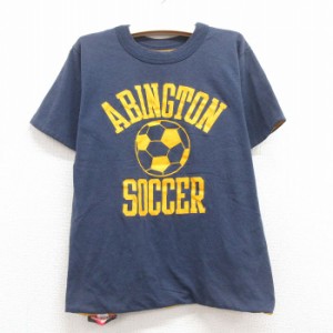 古着 半袖 ビンテージ Tシャツ キッズ ボーイズ 子供服 90年代 90s サッカー リバーシブル クルーネック USA製 紺 ネイビー 中古 古着