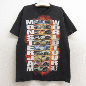 古着 半袖 Tシャツ キッズ ボーイズ 子供服 モンスタージャム 車 クルーネック 黒 ブラック 中古 古着