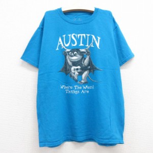 古着 半袖 Tシャツ キッズ ボーイズ 子供服 AUSTIN デビル コットン クルーネック 青 ブルー 中古 古着