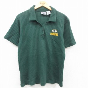 古着 半袖 ポロ シャツ レディース 90年代 90s NFL グリーンベイパッカーズ コットン 開襟 オープンカラー 緑 グリーン アメフ 中古 古着