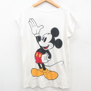 古着 ビンテージ ノースリーブ Tシャツ レディース 90年代 90s ディズニー DISNEY ミッキー MICKEY MOUSE 両面プリント クルー 中古 古着