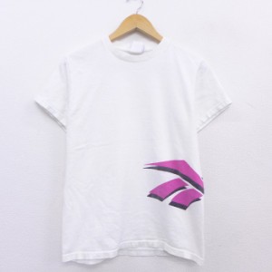 古着 レディース 半袖 ビンテージ Tシャツ 90年代 90s リーボック REEBOK ビッグロゴ コットン クルーネック 白 ホワイト 中古 Tシャツ 