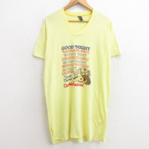 古着 半袖 ビンテージ Tシャツ ワンピース レディース 80年代 80s 犬 クッキー ロング丈 Vネック 黄 イエロー 中古 Tシャツ ワンピース 