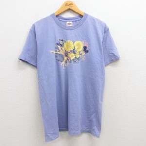 古着 半袖 ビンテージ Tシャツ レディース 90年代 90s 花 コットン クルーネック USA製 薄紫 パープル 中古 中古 古着