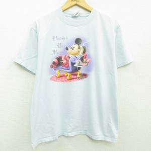 古着 半袖 ビンテージ Tシャツ レディース 00年代 00s ディズニー DISNEY ミニー ラメ コットン クルーネック 薄紺 ネイビー  中古 古着