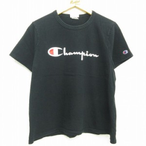 古着 チャンピオン Champion半袖 Tシャツ レディース ビッグロゴ コットン クルーネック 黒 ブラック 中古 中古 古着