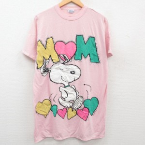 古着 半袖 ビンテージ Tシャツ レディース 80年代 80s ピーナッツ スヌーピー SNOOPY 大きいサイズ クルーネック ピンク spe 中古 古着