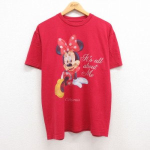 古着 半袖 Tシャツ レディース ディズニー DISNEY ミニー ラメ コットン クルーネック 赤 レッド 中古 中古 古着