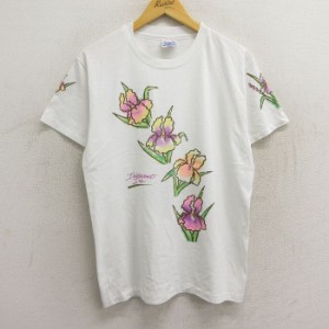 古着 ヘインズ Hanes 半袖 ビンテージ Tシャツ レディース 90年代 90s 花 クルーネック 白 ホワイト 中古 中古 古着