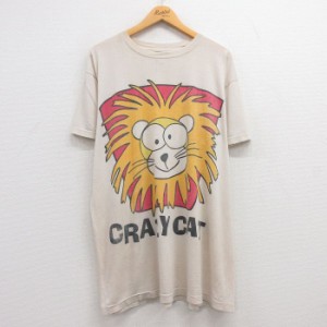 古着 半袖 ビンテージ Tシャツ ワンピース レディース 90年代 90s ライオン クレイジーキャット 大きいサイズ ロング丈 クルー 中古 古着