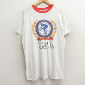 古着 半袖 ビンテージ Tシャツ ワンピース レディース 80年代 80s 自転車 USAロゴ オリンピック 大きいサイズ ロング丈 クルー 中古 古着