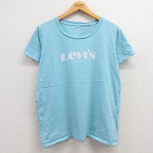 古着 リーバイス Levis 半袖 Tシャツ レディース ビッグロゴ コットン クルーネック 水色 中古 中古 古着