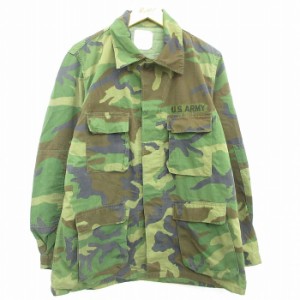 古着 長袖 ミリタリー ジャケット メンズ 80年代 80s US ARMY アーミー コンバット ウッドランドカモ USA製 緑 グリーン 迷彩  中古 古着