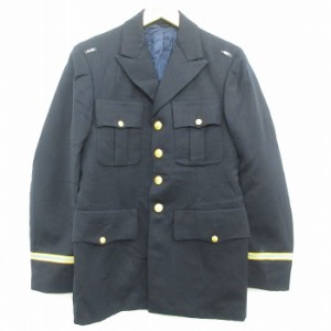 古着 長袖 ビンテージ ミリタリー ジャケット 将校服 ユニフォーム メンズ 70年代 70s ロング丈 紺他 ネイビー Sサイズ 中古  中古 古着