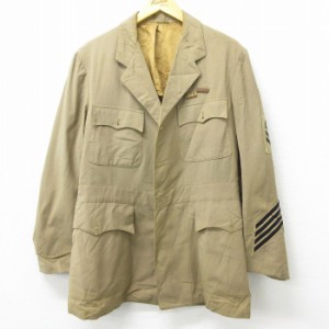 古着 長袖 ビンテージ ミリタリー ジャケット メンズ 40年代 40s NAVAL チェンジボタン ロング丈 ベージュ カーキ Mサイズ 中 中古 古着