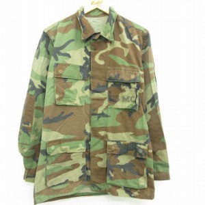 古着 長袖 ミリタリー ジャケット メンズ 90年代 90s USMC ウッドランドカモ USA製 緑 グリーン 迷彩 Mサイズ 中古 アウター  中古 古着