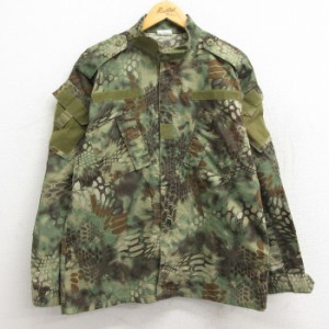 古着 長袖 ミリタリー ジャケット メンズ コンバット リップストップ ARMY 濃緑他 グリーン Lサイズ 中古 アウター フライト 中古 古着