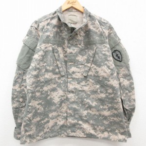 古着 長袖 ミリタリー ジャケット メンズ US ARMY コンバット デジタルカモ USA製 グレー 迷彩 Lサイズ 中古 アウター フライ 中古 古着