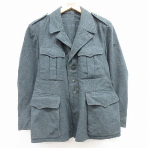 古着 長袖 ビンテージ ミリタリー ジャケット 将校服 メンズ 70年代 70s ウール 紺系 ネイビー 霜降り Lサイズ 中古 アウター  中古 古着