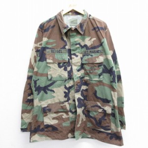 古着 長袖 ミリタリー ジャケット メンズ 90年代 90s USマリーンズ USMC コンバット リップストップ ウッドランドカモ 大きい 中古 古着