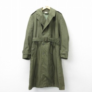 古着 長袖 ビンテージ ミリタリー オーバー コート メンズ 60年代 60s ロング丈 ライナー付き USA製 濃緑 グリーン Mサイズ 中 中古 古着