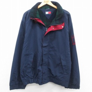 古着 トミーヒルフィガー TOMMY HILFIGER 長袖 ブランド ナイロン セーリング ジャケット メンズ 90年代 90s 大きいサイズ 紺 中古 古着