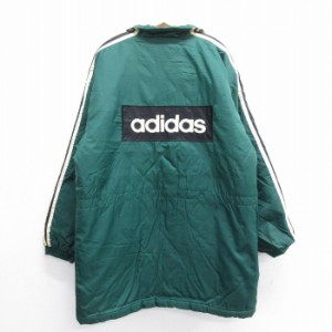 古着 アディダス adidas 長袖 ナイロン ジャケット ベンチコート メンズ 90年代 90s ビッグロゴ 大きいサイズ ロング丈 緑 グ 中古 古着