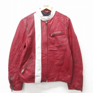 古着 ギャップ GAP 長袖 レザー ジャケット メンズ シングルライダース スタンドカラー 赤 レッド Mサイズ 中古 アウター 革ジ 中古 古着