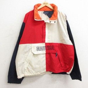 古着 ノーティカ NAUTICA 長袖 ブランド ハーフジップ ナイロン ジャケット メンズ 90年代 90s ビッグロゴ マルチカラー 赤他  中古 古着