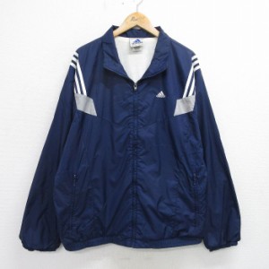 古着 アディダス adidas 長袖 ナイロン ジャケット メンズ 90年代 90s ワンポイントロゴ 大きいサイズ 紺 ネイビー 3本ライン  中古 古着