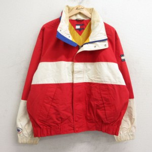 古着 トミーヒルフィガー TOMMY HILFIGER 長袖 ブランド セーリング ジャケット メンズ 90年代 90s 大きいサイズ 赤 レッド XL 中古 古着