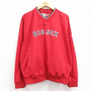 古着 ナイキ NIKE 長袖 ジャケット メンズ 00年代 00s MLB ボストンレッドソックス 大きいサイズ Vネック 赤他 レッド メジャ 中古 古着