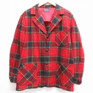 古着 ペンドルトン PENDLETON 長袖 ビンテージ ウール ジャケット メンズ 70年代 70s 赤他 レッド タータン チェック Lサイズ  中古 古着