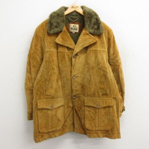 古着 ウールリッチ WOOLRICH 長袖 コーデュロイ ジャケット メンズ 80年代 80s ロング丈 大きいサイズ 茶系 ブラウン 内側ボア 中古 古着