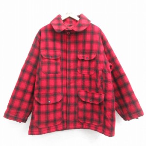 古着 ウールリッチ WOOLRICH 長袖 ウール ジャケット メンズ 90年代 90s マッキーノ USA製 赤他 レッド チェック 内側キルティ 中古 古着