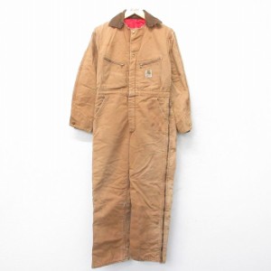 古着 カーハート Carhartt 長袖 ツナギ メンズ 80年代 80s ダック地 茶 ブラウン 内側キルティング W33 中古 オールインワン  中古 古着