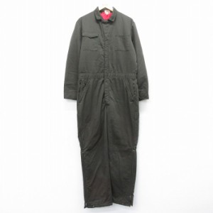 古着 ディッキーズ Dickies 長袖 ワーク ツナギ メンズ 90年代 90s 濃緑系 グリーン 内側キルティング W39 中古 オールインワ 中古 古着