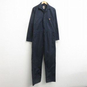 古着 ディッキーズ Dickies 長袖 ワーク ツナギ メンズ 紺 ネイビー W37 中古 オールインワン ボトムス 中古 古着