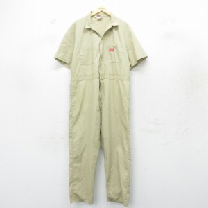 古着 ディッキーズ Dickies 半袖 ワーク ツナギ メンズ 90年代 90s 大きいサイズ タロン ベージュ カーキ W45 中古 オールイン 中古 古着