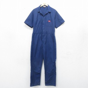 古着 ディッキーズ Dickies 半袖 ワーク ツナギ メンズ 90年代 90s 開襟 オープンカラー 紺 ネイビー W38 中古 オールインワン 中古 古着