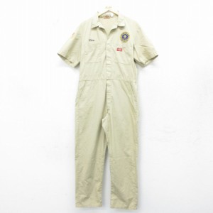 古着 ディッキーズ Dickies 半袖　ワーク ツナギ メンズ 90年代 90s ベージュ カーキ W38 中古 オールインワン ボトムス 中古 古着