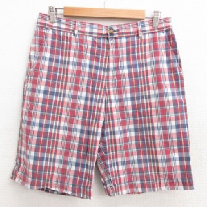 古着 トミーヒルフィガー TOMMY HILFIGER ブランド ショート パンツ ショーツ メンズ ワンポイントロゴ コットン 赤 レッド チェック W32