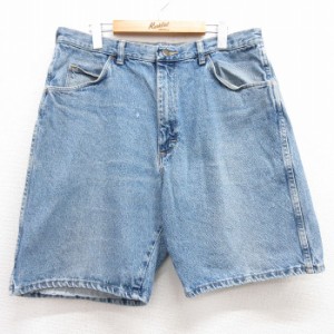 古着 ラングラー Wrangler ショート パンツ ショーツ メンズ 90年代 90s ヒゲ コットン USA製 紺 ネイビー デニム W36 中古 ボ 中古 古着