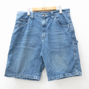 古着 ラングラー Wrangler ショート ペインター パンツ ショーツ メンズ 00年代 00s ヒゲ コットン 紺 ネイビー デニム W35 中 中古 古着