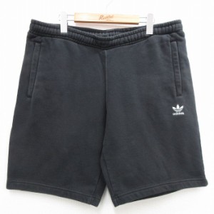 古着 アディダス adidas ショート スウェット パンツ ショーツ メンズ ワンポイントロゴ 大きいサイズ リーフ トレフォイル 黒 中古 古着