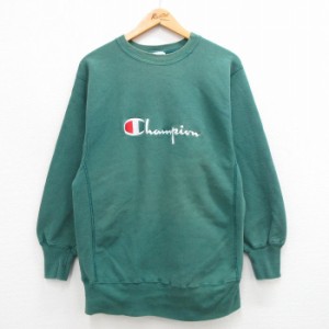 古着 長袖 チャンピオン Champion リバースウィーブ メンズ 90年代 90s ビッグロゴ クルーネック USA製 緑 グリーン Mサイズ  中古 古着