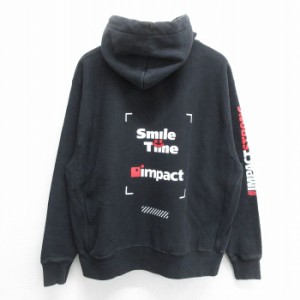 古着 長袖 チャンピオン Champion リバースウィーブ パーカー メンズ 00年代 00s Smile Time 大きいサイズ 黒 ブラック XLサイ 中古 古着